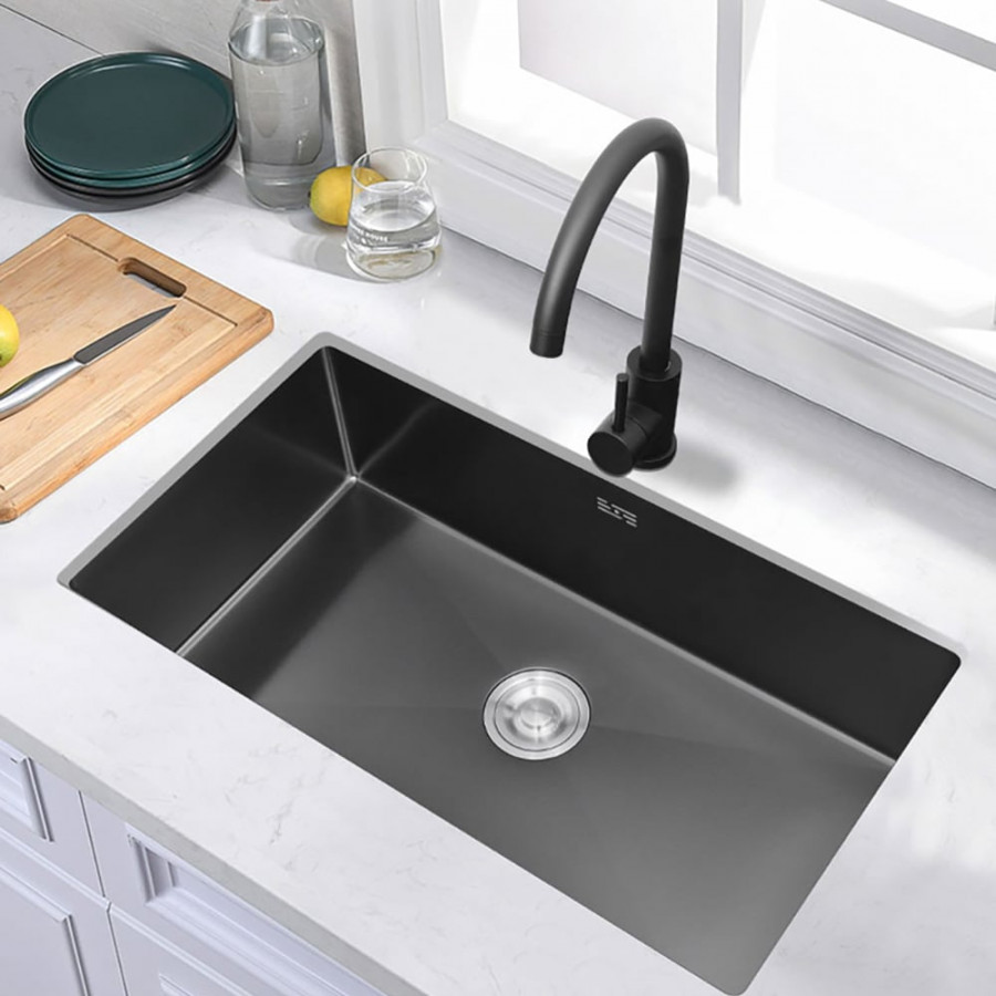 HMR 30" Stainless Steel Kitchen Sink Rectangular Single Bowl - Black