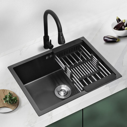 HMR 30" Stainless Steel Kitchen Sink Rectangular Single Bowl - Black