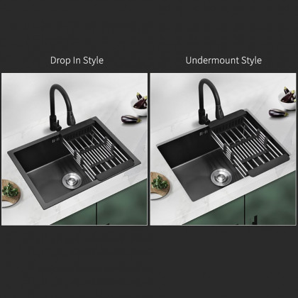 HMR 30" Stainless Steel Kitchen Sink Rectangular Single Bowl - Black