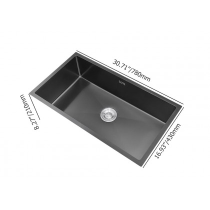HMR 30" Stainless Steel Kitchen Sink Rectangular Single Bowl - Black