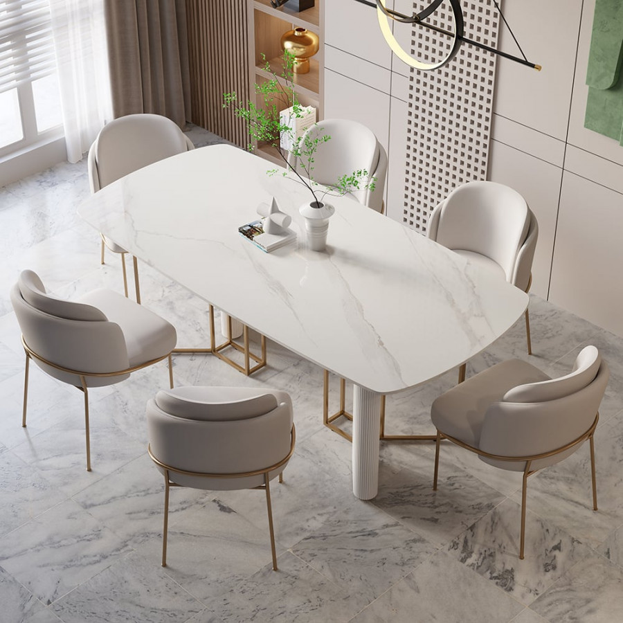 HMR - 70.9" Modern Style Rectangle Sintered Stone Dining Table Seats 6-8 People