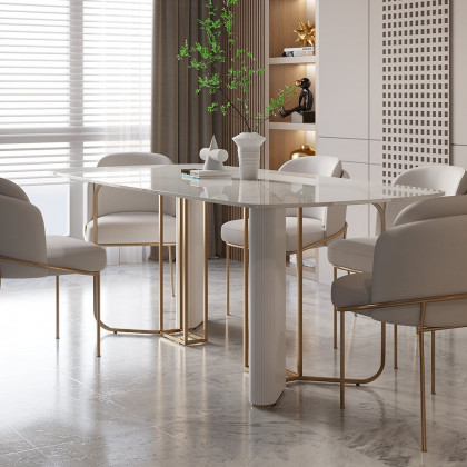 HMR - 70.9" Modern Style Rectangle Sintered Stone Dining Table Seats 6-8 People