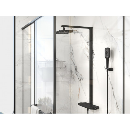 HMR - Black Exposed Rainfall Shower System with Handshower & Stone Rack Solid Brass