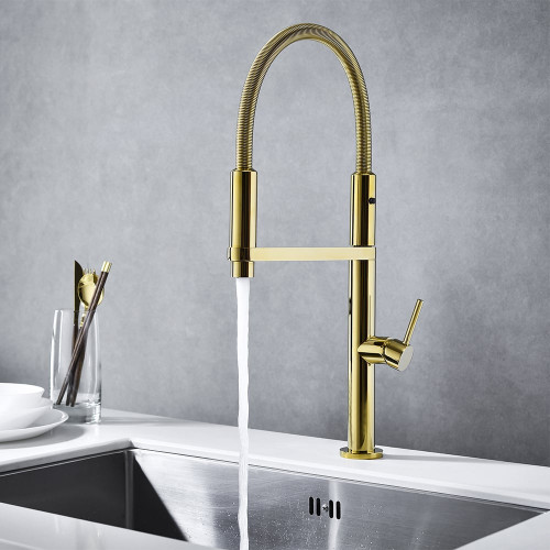 HMR Single Hole High Arc Magnetic Kitchen Faucet Dual-function Spray - Gold