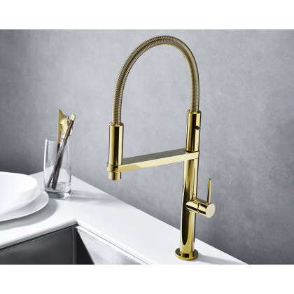 HMR Single Hole High Arc Magnetic Kitchen Faucet Dual-function Spray - Gold