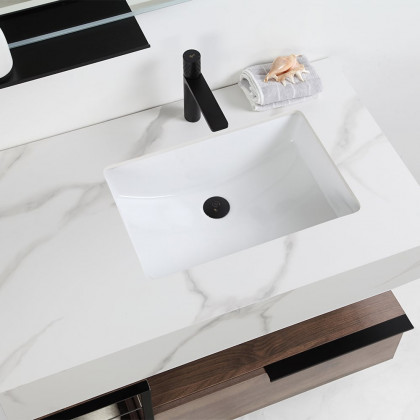 HMR - 59" Floating White & Brown Bathroom Vanity Set with Double Sink Two Shelves