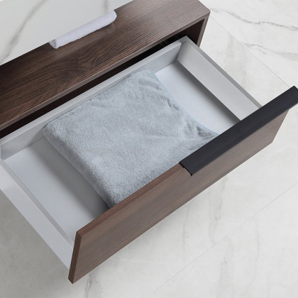 HMR - 59" Floating White & Brown Bathroom Vanity Set with Double Sink Two Shelves