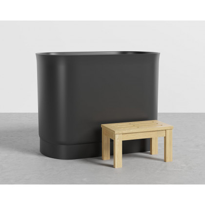 HMR 40" Japanese Modern Deep Oval Freestanding Stone Resin Soaking Bathtub - Black