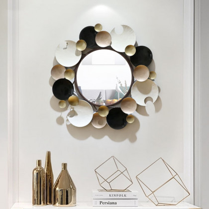 HMR - 28.1" Modern 3D Round Plates Overlapping Metal Wall Mirror for Entryway