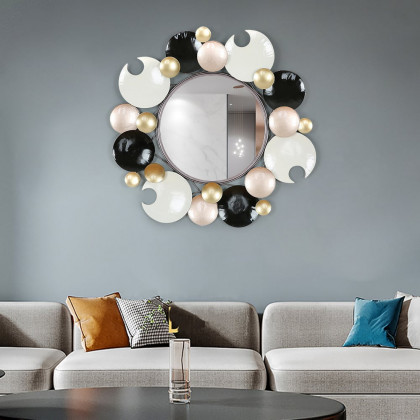 HMR - 28.1" Modern 3D Round Plates Overlapping Metal Wall Mirror for Entryway