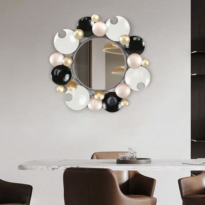 HMR - 28.1" Modern 3D Round Plates Overlapping Metal Wall Mirror for Entryway