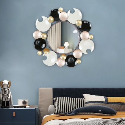 HMR - 28.1" Modern 3D Round Plates Overlapping Metal Wall Mirror for Entryway