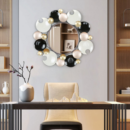 HMR - 28.1" Modern 3D Round Plates Overlapping Metal Wall Mirror for Entryway