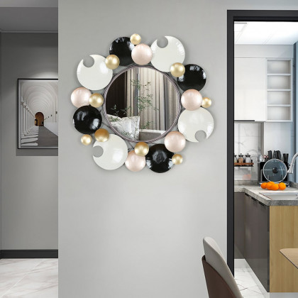 HMR - 28.1" Modern 3D Round Plates Overlapping Metal Wall Mirror for Entryway