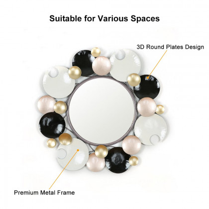 HMR - 28.1" Modern 3D Round Plates Overlapping Metal Wall Mirror for Entryway