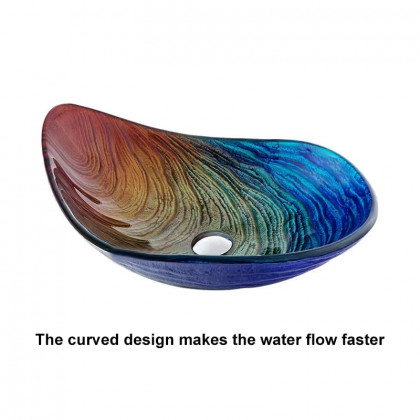 HMR - Multicolor Teardrop-Shaped Bathroom Vessel Sink in Tempered Glass