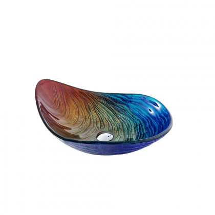 HMR - Multicolor Teardrop-Shaped Bathroom Vessel Sink in Tempered Glass