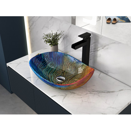 HMR - Multicolor Teardrop-Shaped Bathroom Vessel Sink in Tempered Glass