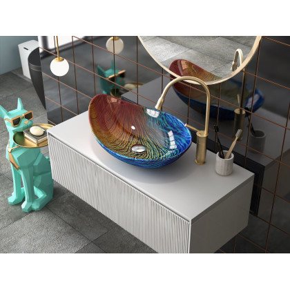HMR - Multicolor Teardrop-Shaped Bathroom Vessel Sink in Tempered Glass