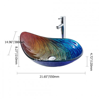 HMR - Multicolor Teardrop-Shaped Bathroom Vessel Sink in Tempered Glass