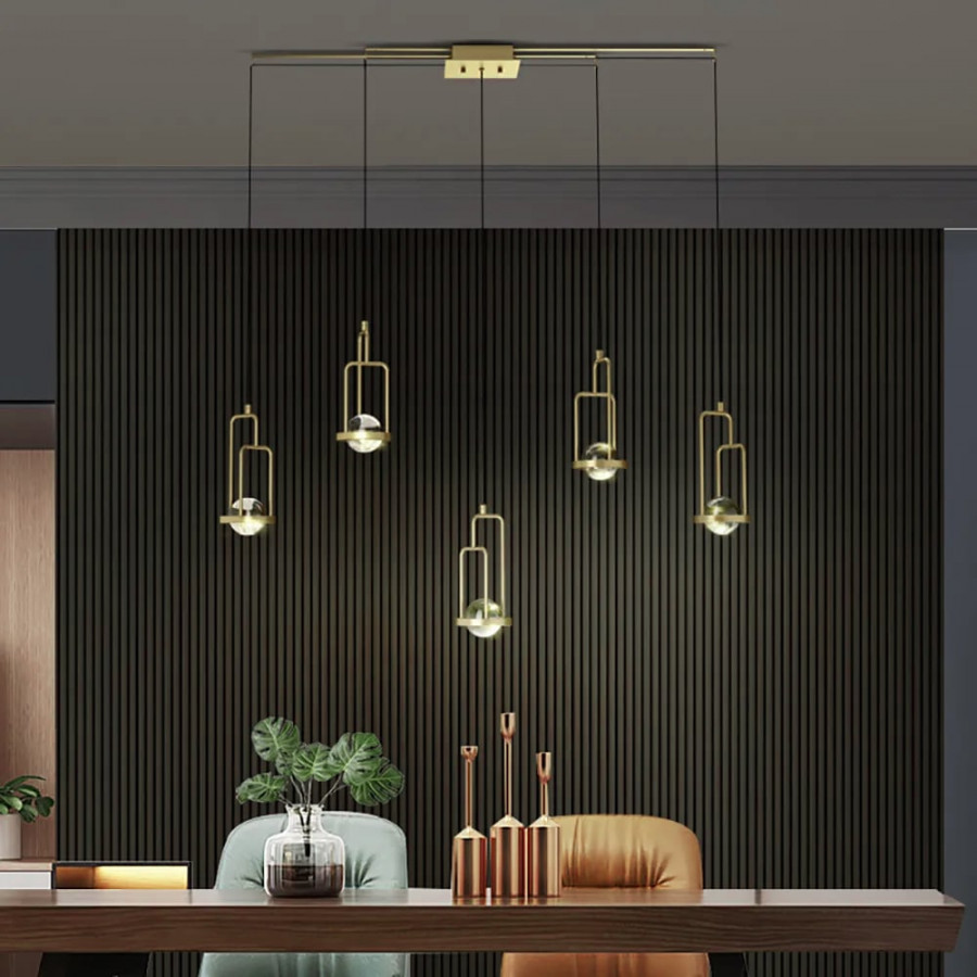 HMR - 5-Light Kitchen Island light Crystal Linear Pendant Light in Gold