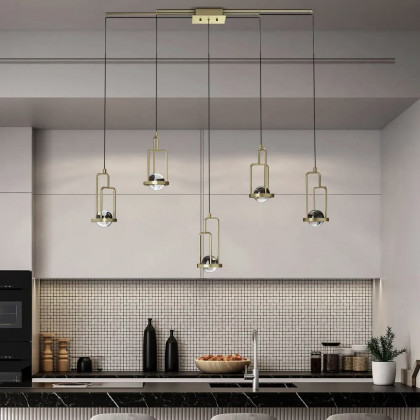 HMR - 5-Light Kitchen Island light Crystal Linear Pendant Light in Gold