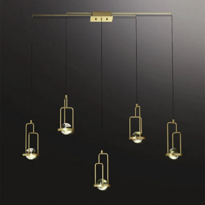 HMR - 5-Light Kitchen Island light Crystal Linear Pendant Light in Gold