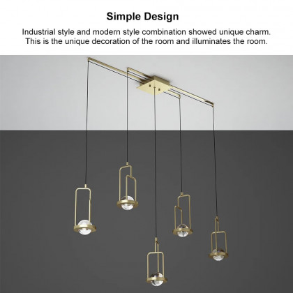 HMR - 5-Light Kitchen Island light Crystal Linear Pendant Light in Gold