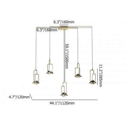 HMR - 5-Light Kitchen Island light Crystal Linear Pendant Light in Gold
