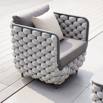 HMR - Martic 4-Pieces Aluminum Rope Outdoor Sofa Set with Faux Marble Coffee Table Cushion Pillow