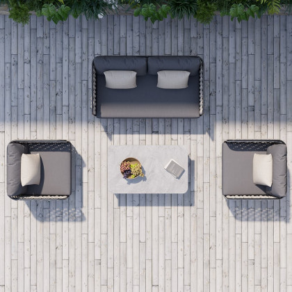 HMR - Martic 4-Pieces Aluminum Rope Outdoor Sofa Set with Faux Marble Coffee Table Cushion Pillow