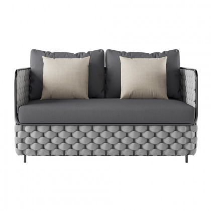 HMR - Martic 4-Pieces Aluminum Rope Outdoor Sofa Set with Faux Marble Coffee Table Cushion Pillow