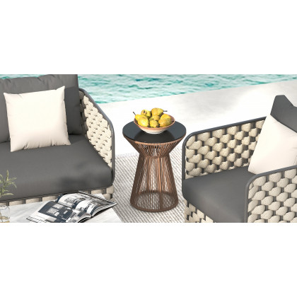 HMR - Martic 4-Pieces Aluminum Rope Outdoor Sofa Set with Faux Marble Coffee Table Cushion Pillow