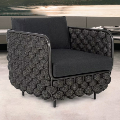 HMR - 27.6" Wide Modern Aluminum & Rope Outdoor Patio Sofa with Cushion in Black