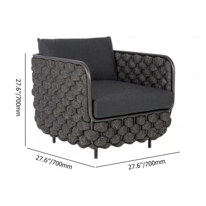 HMR - 27.6" Wide Modern Aluminum & Rope Outdoor Patio Sofa with Cushion in Black