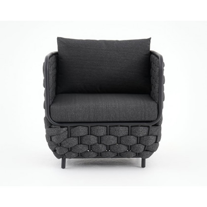 HMR - 27.6" Wide Modern Aluminum & Rope Outdoor Patio Sofa with Cushion in Black
