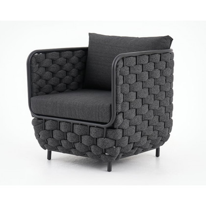 HMR - 27.6" Wide Modern Aluminum & Rope Outdoor Patio Sofa with Cushion in Black