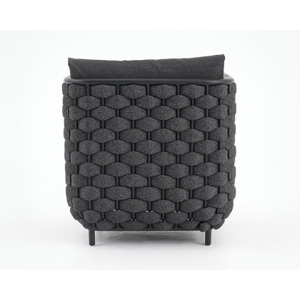 HMR - 27.6" Wide Modern Aluminum & Rope Outdoor Patio Sofa with Cushion in Black