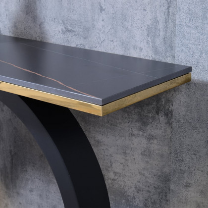 HMR - 55" Post Modern Black Geometry Console Table Sintered Stone Top Stainless Steel Frame