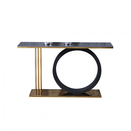 HMR - 55" Post Modern Black Geometry Console Table Sintered Stone Top Stainless Steel Frame