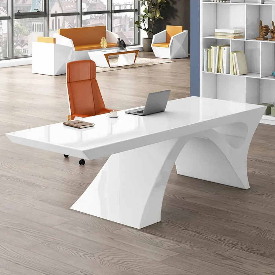 HMR - 2-Pieces Concise Modern White Office Desk and Adjustable Chair