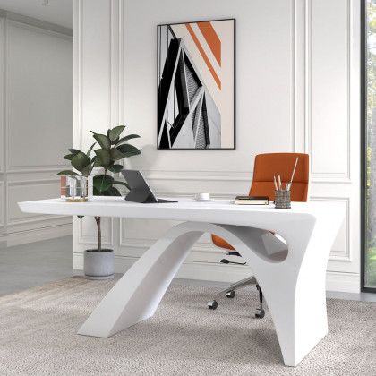 HMR - 2-Pieces Concise Modern White Office Desk and Adjustable Chair