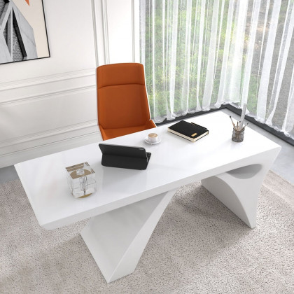 HMR - 2-Pieces Concise Modern White Office Desk and Adjustable Chair