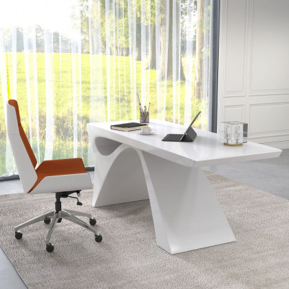 HMR - 2-Pieces Concise Modern White Office Desk and Adjustable Chair