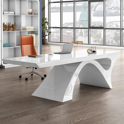 HMR - 2-Pieces Concise Modern White Office Desk and Adjustable Chair