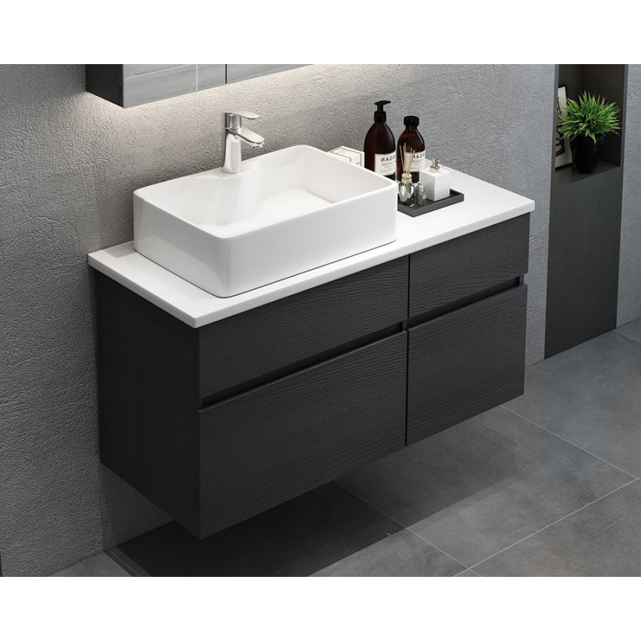 HMR - Modern Floating Bathroom Vanity Set with Faux Marble Top & Double Ceramic with Vessel Sink
