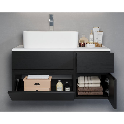 HMR - Modern Floating Bathroom Vanity Set with Faux Marble Top & Double Ceramic with Vessel Sink