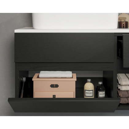 HMR - Modern Floating Bathroom Vanity Set with Faux Marble Top & Double Ceramic with Vessel Sink