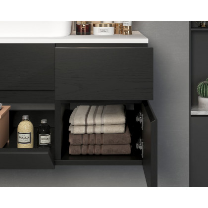 HMR - Modern Floating Bathroom Vanity Set with Faux Marble Top & Double Ceramic with Vessel Sink