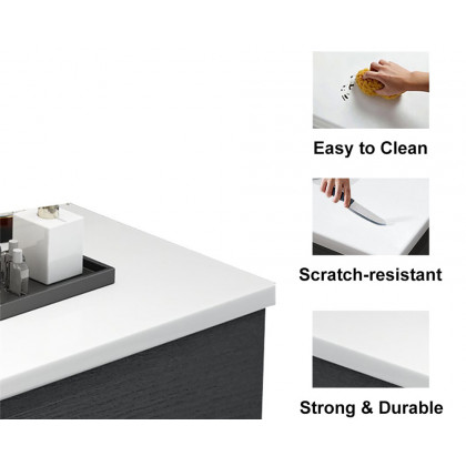 HMR - Modern Floating Bathroom Vanity Set with Faux Marble Top & Double Ceramic with Vessel Sink